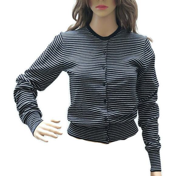 NEW Stitch Fix Fate Black & White Striped Cotton Knit Cardigan Sweater Womens S - Picture 1 of 7